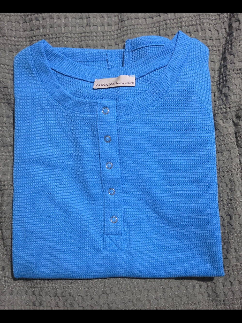 ZENANA Bright Blue Waffle Henley Top Womwns Size Small